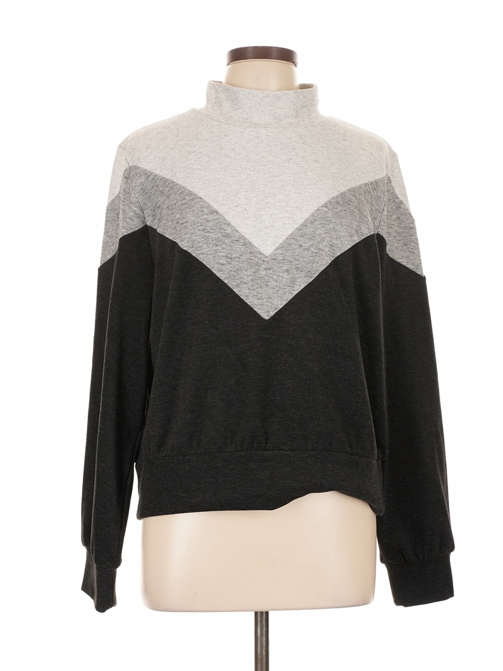 EVEREVE Chevron Mock Neck Sweater Gray Large